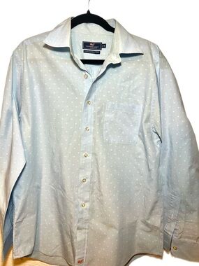 Vineyard Vines Button Down Shirt Mens Medium Blue Dobby Dot Classic Fit Preppy M